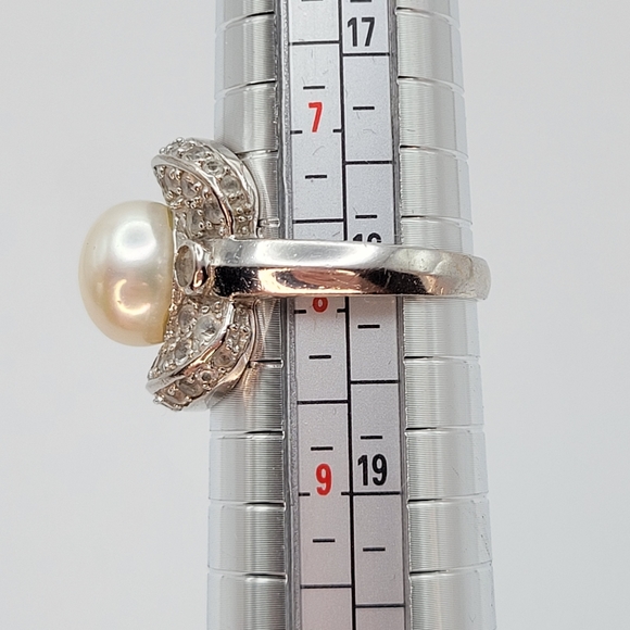 LUC | Sterling Silver Rhinestones Imitation Pearl Ring Size 8.75 - Picture 8 of 12